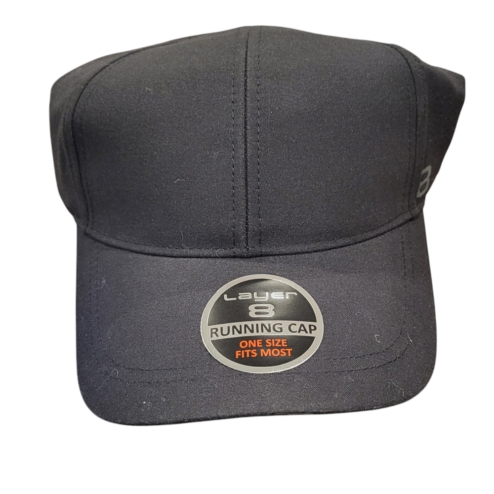 LOT of TWO! Layer 8 Black Performance Running Hat Ball Cap Adjustable Hat NEW!